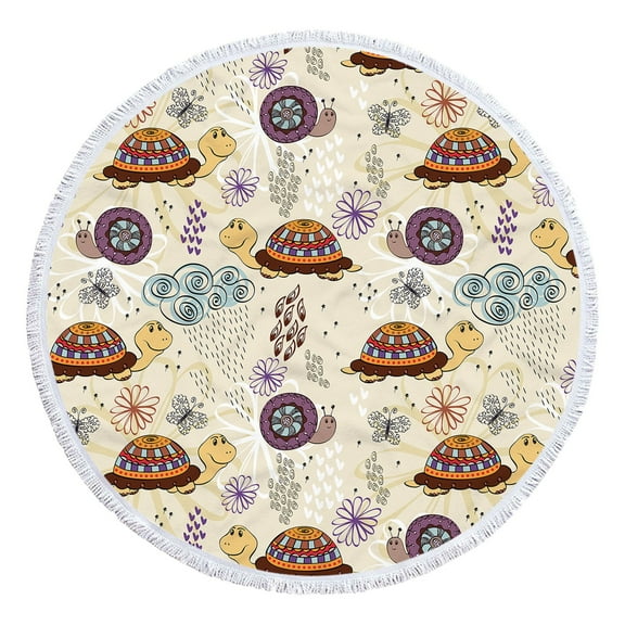 Matoen Round Beach Towel Microfiber Oversized Sea Turtle Circle Beach Blanket with Tassels Soft Thick Beach Throw Bath Pool Towel Meditation Mat 61 Inch