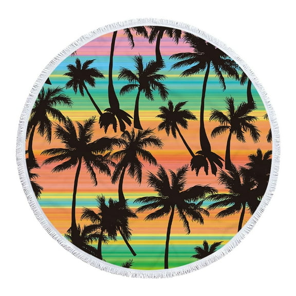 Matoen Round Beach Towel Tropical Coconut Leaves Beach Blanket Large Roundie Lightweight Beach Towel for Kids Women Men Boy Girl, 61 Inch