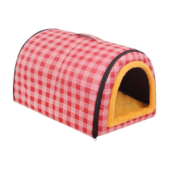 Matoen Small Dog House Indoor, 2 in 1 Washable Covered Dog Cat Bed,Insulated Cozy Pet Dog Igloo Cave, M Size for Cats and Puppies, Red