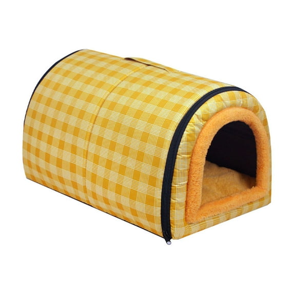 Matoen Small Dog House Indoor, 2 in 1 Washable Covered Dog Cat Bed,Insulated Cozy Pet Dog Igloo Cave, M Size for Cats and Puppies, Yellow