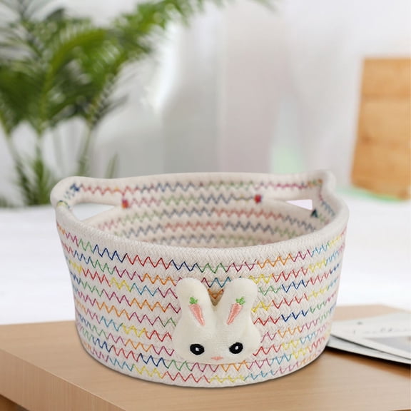 Matoen Small Woven Basket Cute Oval Cotton Rope Gifts Basket with Handle Empty Baby Wicker Storage Basket nursery Box Bin kids organizer Cat Dog toy Basket Easter Basket