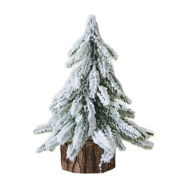 Matoen Snow Tabletop Christmas Trees, Snow Flocked Mini Tabletop Pine Trees with Wooden Base,Artificial Desk Christmas Trees for Xmas Holiday Home Party Table Decorations