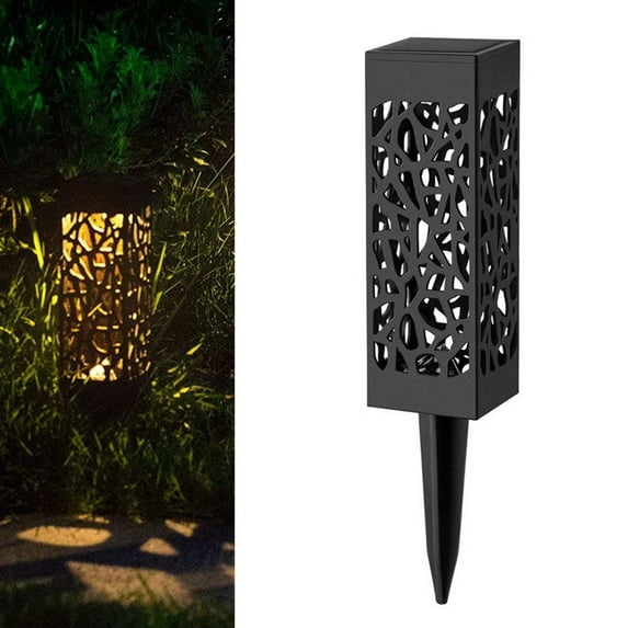 Matoen Solar Lights Outdoor Garden Decorative Pathway Lights Waterproof Unique LED Solar Stake Lights for Patio Yard Walkway Driveway Landscape Decor, Rectangle, Warm Lights, Black