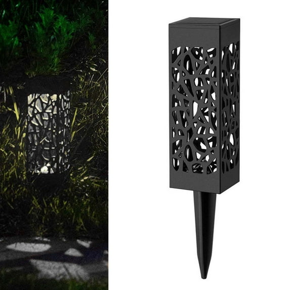 Matoen Solar Lights Outdoor Garden Decorative Pathway Lights Waterproof Unique LED Solar Stake Lights for Patio Yard Walkway Driveway Landscape Decor, Rectangle, Warm Lights, Black