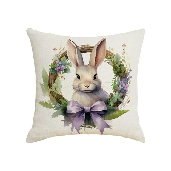 Matoen Spring Bunny Throw Pillow Covers 18x18, Rabbit Spring Decorative Pillows Case Soft Linen Cushion Covers for Couch Sofa Patio Garden Spring Decor