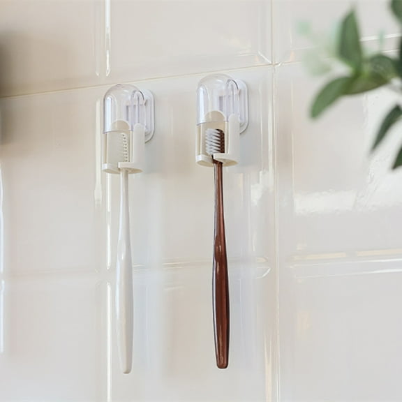 Matoen Toothbrush Holder Wall Mounted with Cover for Bathroom, Self Adhesive Toothbrush Storage Organizer for Dorm