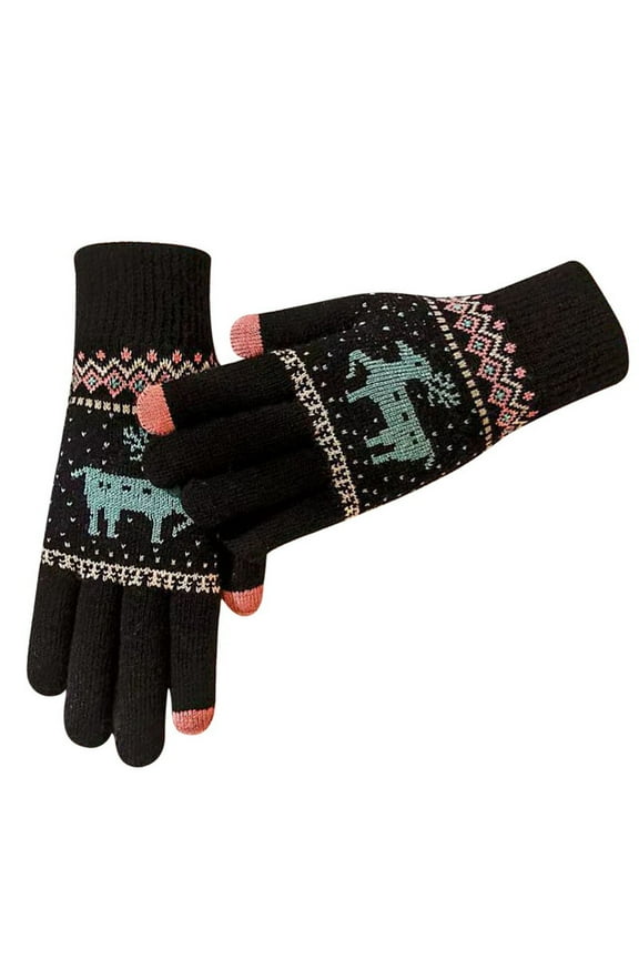 Touch Screen Gloves Reindeer Pattern, Warm Knit Winter Gloves Christmas Gifts Stocking Stuffers for Women Gifts