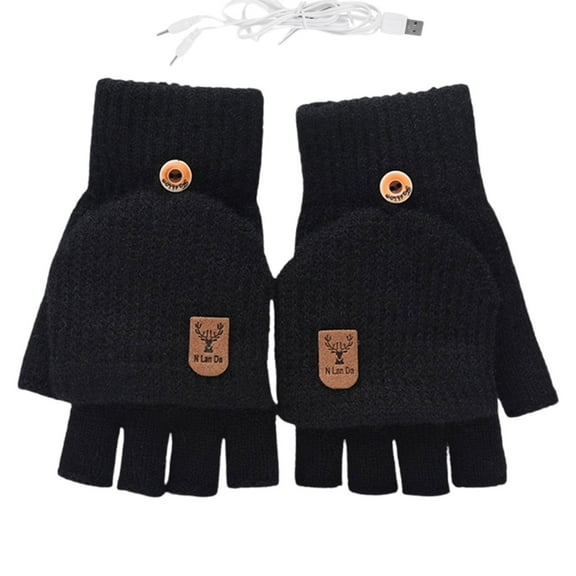 Matoen USB Heated Gloves Mitten for Men & Women, Hand Winter Warmer Gloves with Temperature Adjustment Knitting Full & Half Hands Heated Fingerless Gloves, Washable Warm Laptop Gloves