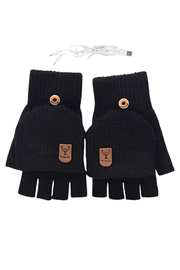 USB Heated Gloves Mitten for Men & Women, Hand Winter Warmer Gloves with Temperature Adjustment Knitting Full & Half Hands Heated Fingerless Gloves, Washable Warm Laptop Gloves