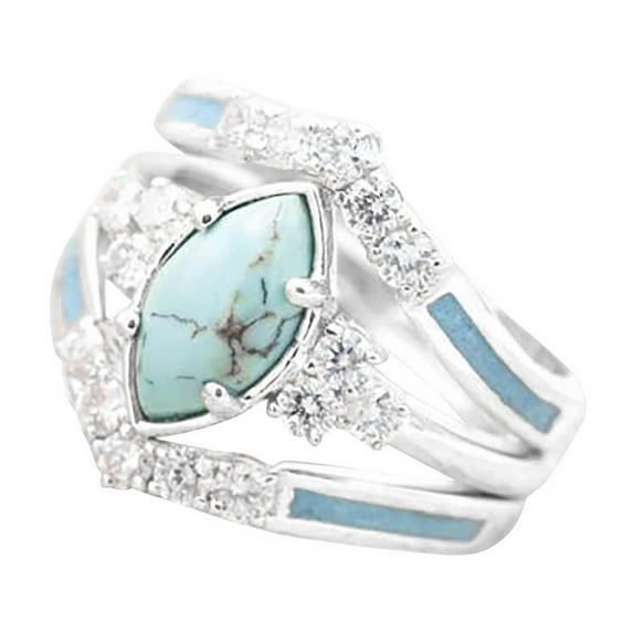 Matoen Valentine's Day Handmade Ring for Women Natural Turquoise Diamond Gemstone Boho Silver Jewelry for Gift