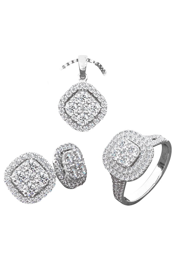 Valentine's Day Jewellery Set Women Diamond Ring Necklace and Earrings Set Cubic Zirconia Jewellery for Wedding