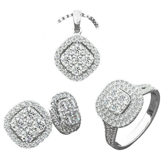 Matoen Valentine's Day Jewellery Set Women Diamond Ring Necklace and Earrings Set Cubic Zirconia Jewellery for Wedding
