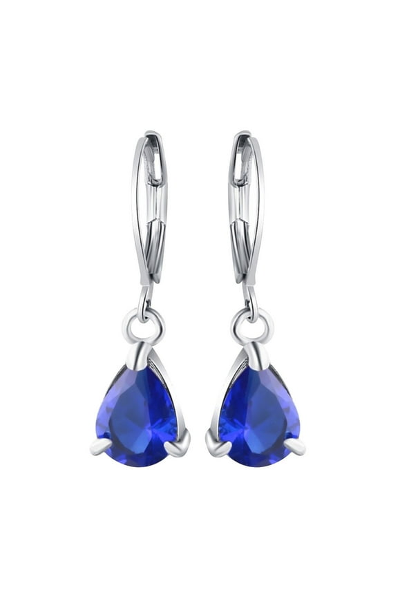 Valentines Day Dangle Drop Earrings for Women Blue Pear Cut Gemstone Lever Back Earrings Birthstone Jewelry