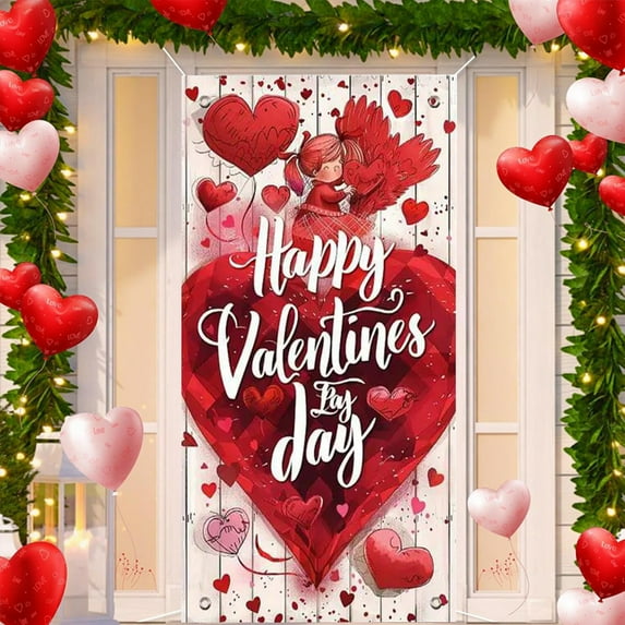 Matoen Valentines Day Door Cover 70.8"x35.4" Banner Valentine Door Decorations Love Heart Party Supplies Holiday Wall Decor for Indoor Outdoor Door Decorations