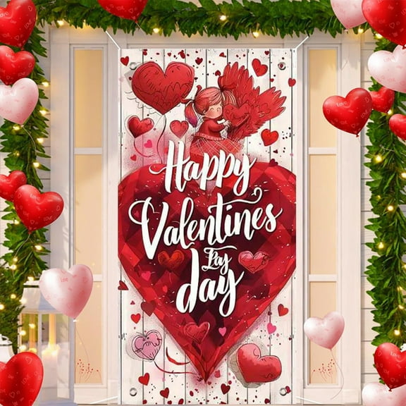 Matoen Valentines Day Door Cover 70.8"x35.4" Banner Valentine Door Decorations Love Heart Party Supplies Holiday Wall Decor for Indoor Outdoor Door Decorations