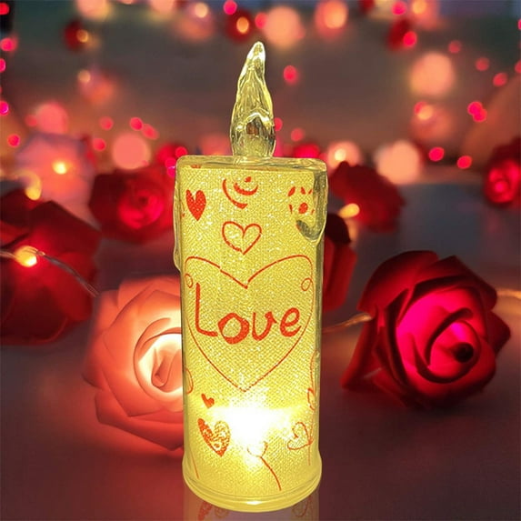 Matoen Valentines Day Flameless Candles Heart Theme Battery Operated Candles for Balcony Living Room Bedroom Valentines Day Home Decor