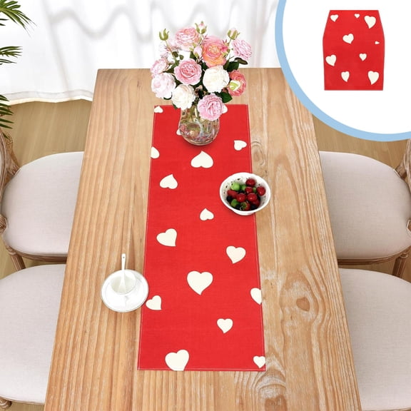 Matoen Valentines Day Table Runner 13x47.2 Inch Love Heart Valentine's Day Coffee Table Decor Rustic Farmhouse Kitchen Dining Room Entryway Table Decor Valentine's Day Decorations Buffalo Plaid
