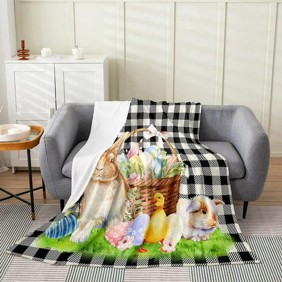Matoen Vintage Easter Bunnies Eggs Soft Throw Blanket Soft Lightweight Flannel Fleece Blanket 39.4"x27.5" for Bed Sofa Couch Camping Travel