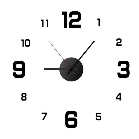 Matoen Wall Clock Large Frameless Watch Mirror Surface Wall Art Clock for Living Room Bedroom Office Hotel Wall Decoration (Black)