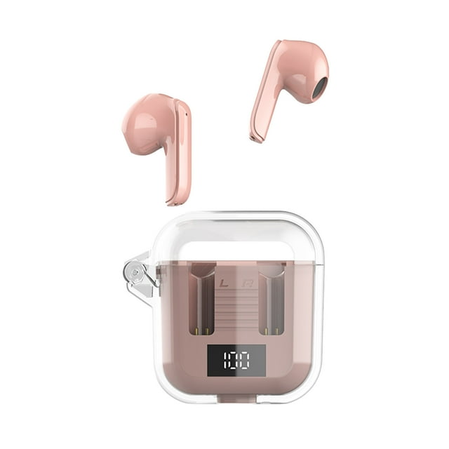 Matoen Wireless Bluetooth 5.3 Light-Weight in Ear Headphones Built-in Microphone Immersive Sound Headset with Charging Case Pink