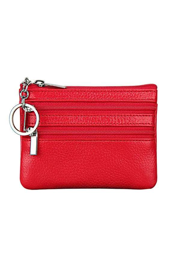 Women Leather Coin Purse Wallet Mini Zipper Change Purse Wallet Coin Pouch with Key Chain