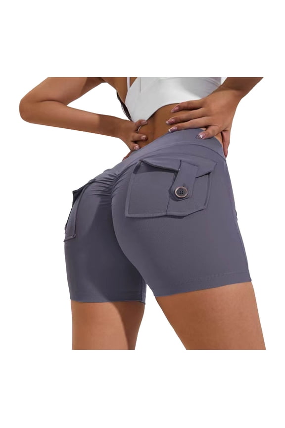 Women Pocket Yoga Shorts, High Waist Scrunch Butt Booty Workout Lifting Athletic Gym Bottoms