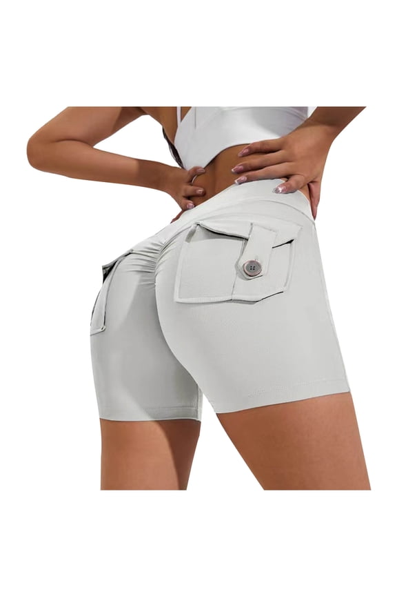Women Pocket Yoga Shorts, High Waist Scrunch Butt Booty Workout Lifting Athletic Gym Bottoms