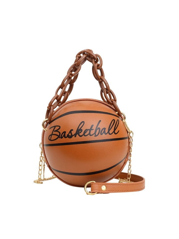 Women's Basketball Crossbody Bag Handbag Girls Mini One-Shoulder PU Leather Round Crossbody Bag