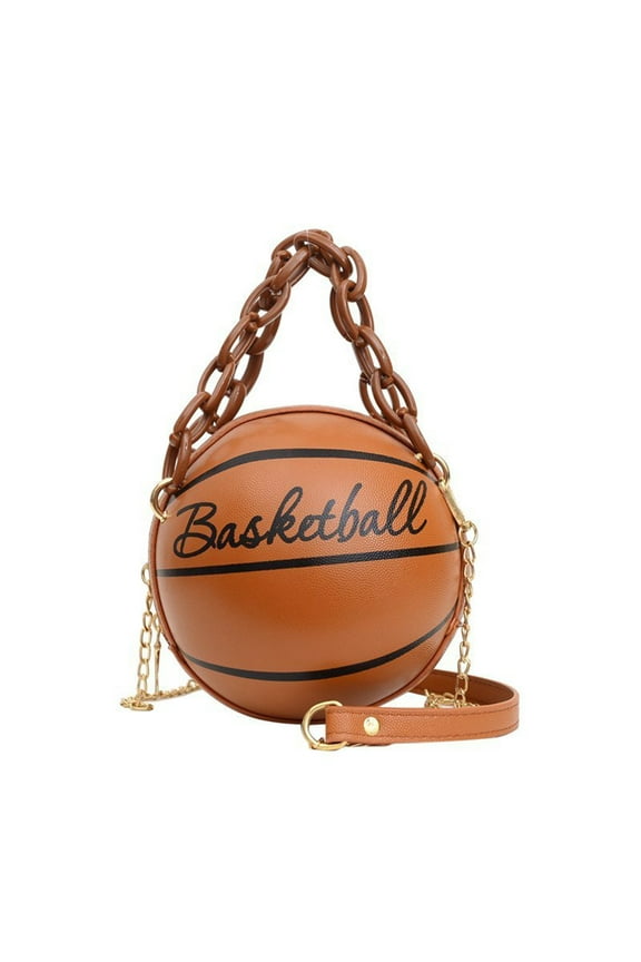 Women's Basketball Crossbody Bag Handbag Girls Mini One-Shoulder PU Leather Round Crossbody Bag