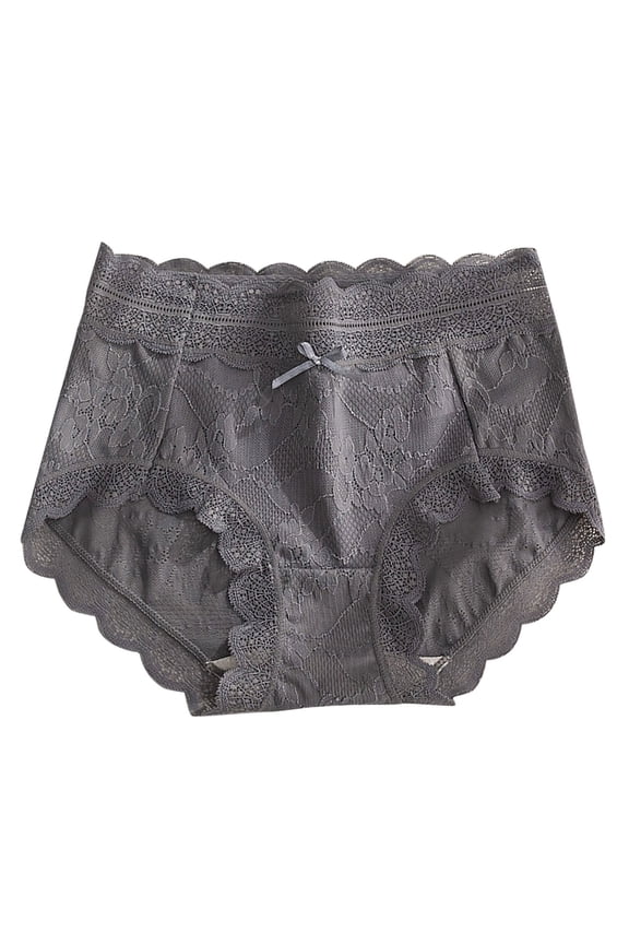 Women's Briefs Underwear Nylon Mid Waist Tummy Control Panties Lace Bow Ladies Panties