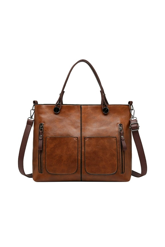 Women's Leather Tote Bag Vintage Shoulder Crossbody Large Daily Purse Handbag (Brown)