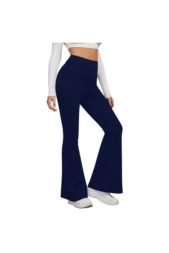Womens High Waist Flare Pants, Wide Leg Bootcut Yoga Pants Soft Lounge Casual Slim Solid Color Workout Pants