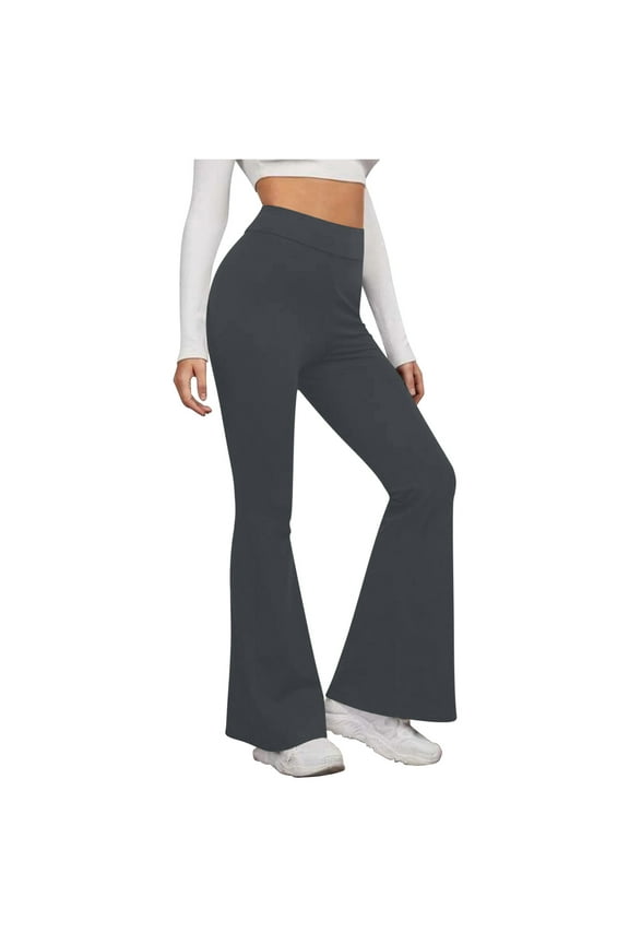 Womens High Waist Flare Pants, Wide Leg Bootcut Yoga Pants Soft Lounge Casual Slim Solid Color Workout Pants