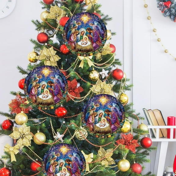 Matoen Wood Nativity Scene Ornaments Set, Religious Christmas Tree Hanging Decorations, Holy Birth of Jesus Ornament for Home Xmas Party Gift