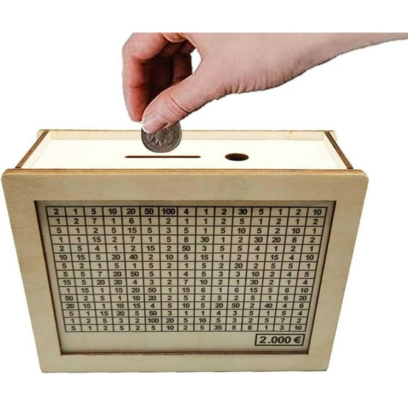 Matoen Wooden Money Box with Money Target and Numbers Reusable Portable Storage Case Money Saving Box for Adults Child €2000