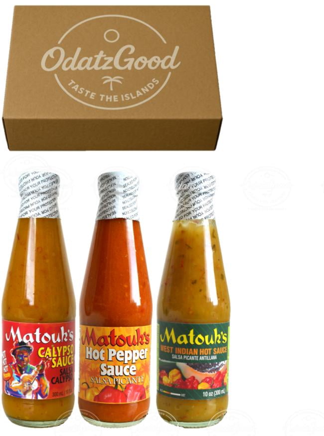 Matouk’s Calypso, Hot Pepper & West Indian Hot Sauce Classic Caribbean Heat 3-Pack – Product of Trinidad & Tobago – Curated & Packaged by ODatzGood