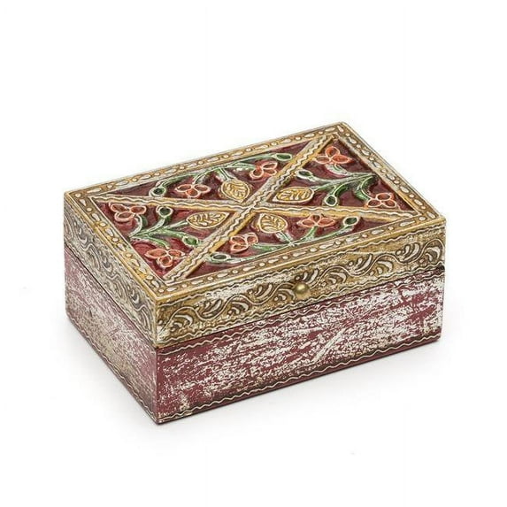 Matr Boomie HMEMJB114-804705 Handmade & Fair Trade 6 by 4 in. Antiqued Metal & Wood Red Bloom Box
