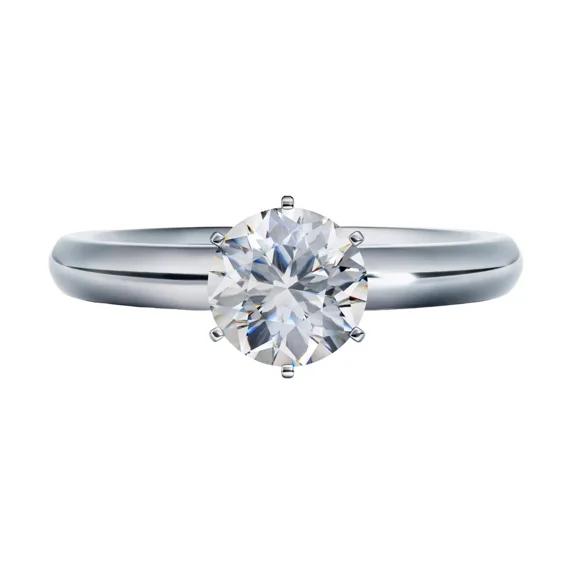 Matrix 1.00ct (6.5mm) Round Zirconia 6 Prong Solitaire Ring - Platinum Plated Sterling Silver - Size 6.5