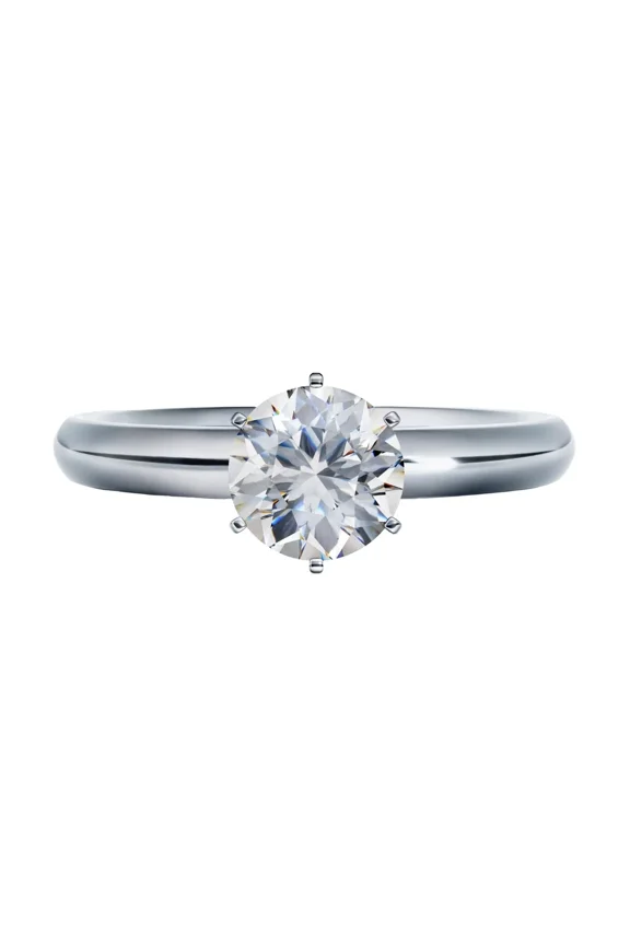 Matrix 1.00ct (6.5mm) Round Zirconia 6 Prong Solitaire Ring - Platinum Plated Sterling Silver - Size 8
