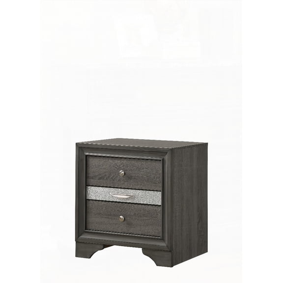 Matrix Acacia Wood Gray Nightstand Modern Bedroom Storage