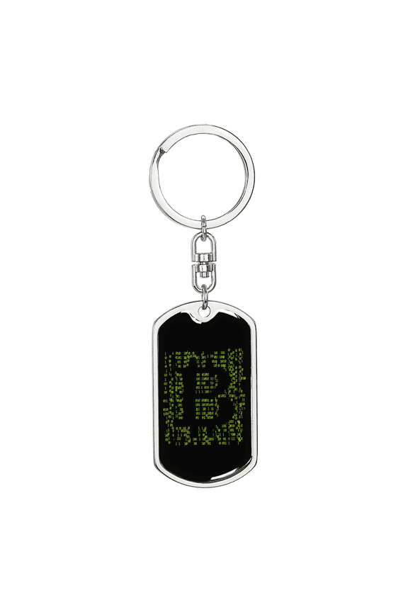 Matrix Bitcoin Crypto Dog Tag Keychain Stainless Steel Silver Tone or Gold Tone