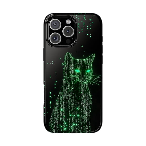 Matrix Cat Green Digital Code Cyberpunk Phone Case for 11 12 13 14 15 16 17 Pro Max