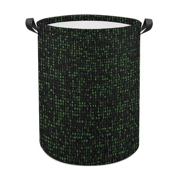 Matrix Code Cascade Waterproof Oxford Cloth Laundry Hamper, Collapsible Storage Bin with Reinforced Handles for Clothes and Toys, 3 Sizes Available