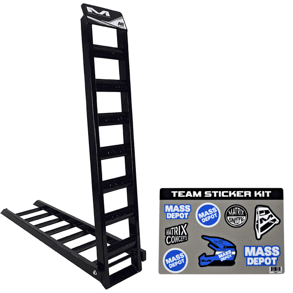 Matrix Concepts A8 Folding Ramp Aircraft Aluminum Construction with 550+ lbs Weight Capacity for Dirt Bikes, ATV & UTV Includes Sticker Pack (Black/White)