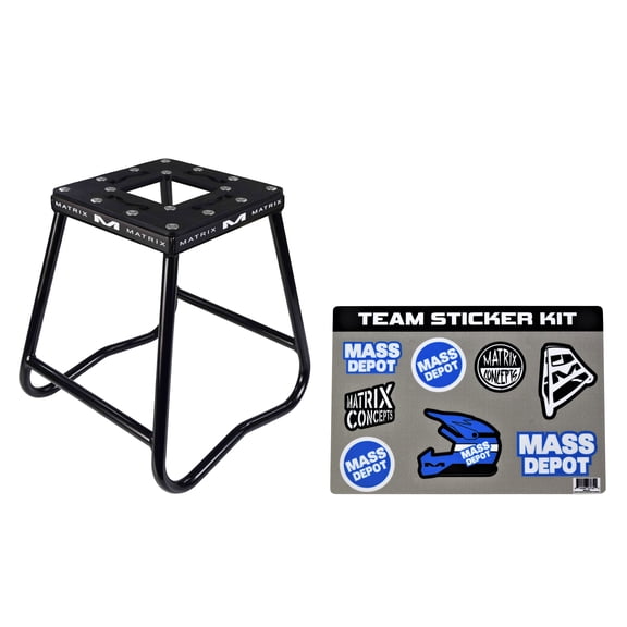 Matrix Concepts C1 Steel Stand Durable Carbon Steel Tubing with Anti-Rock Design for Off-Road, Motocross, & Supercross Includes Sticker Pack (Black)