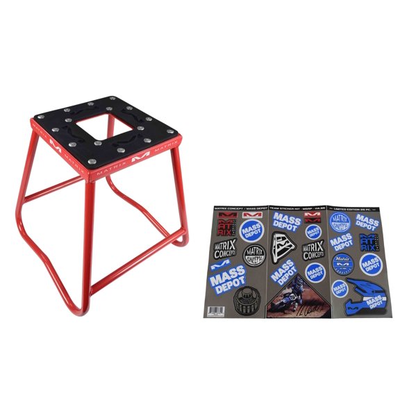 Matrix Concepts C1 Steel Stand Durable Carbon Steel Tubing with Anti-Rock Design for Off-Road, Motocross, & Supercrosss Includes Sticker Pack (Red)