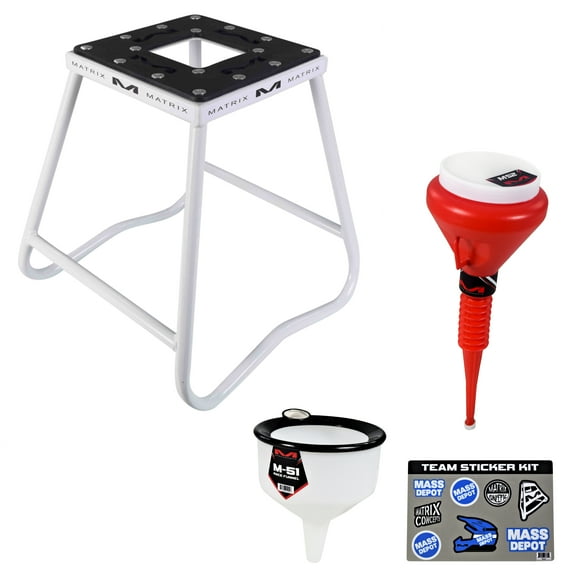 Matrix Concepts C1 Steel White Dirt Bike MX Stand with Gas and Oil Funnels