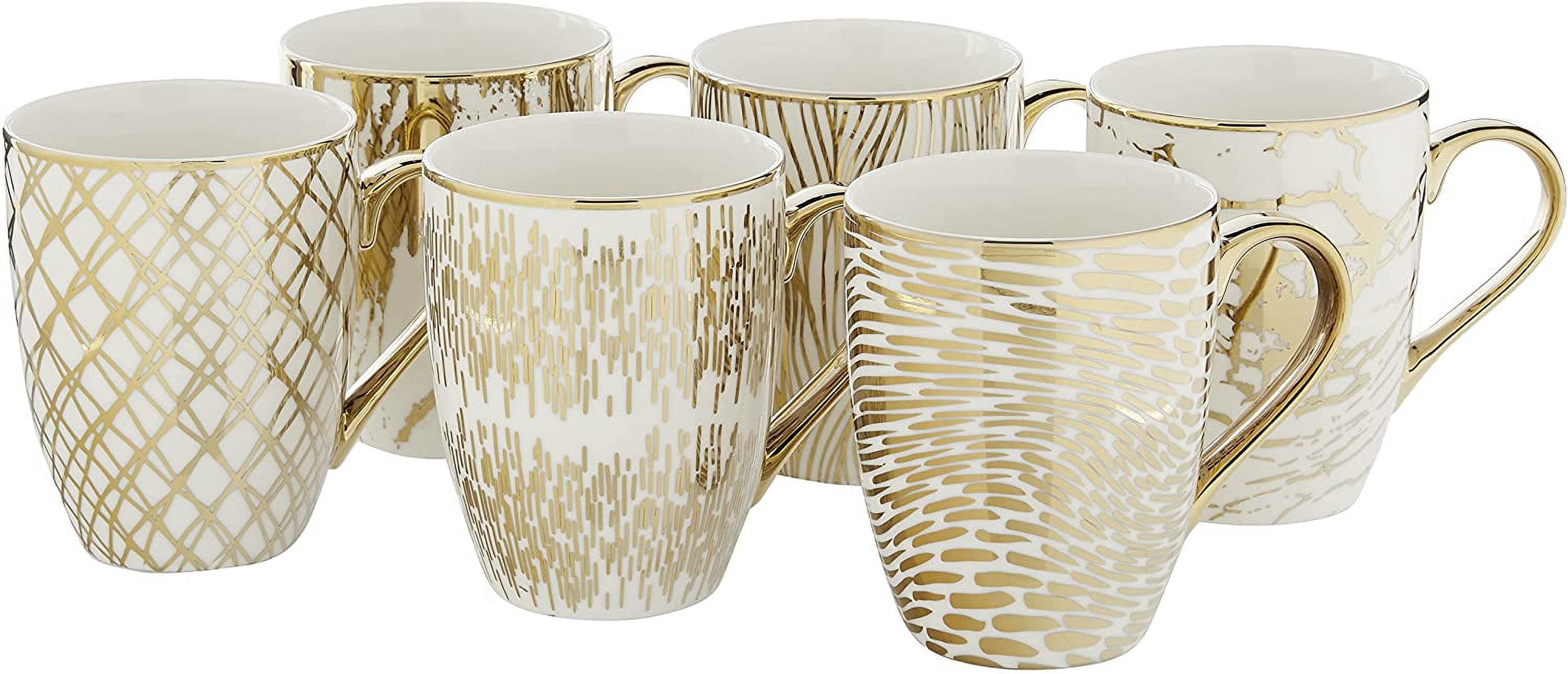 Certified International Matrix Silver Plated Mugs - Set Of 6 Assorted 16 Oz Tapered Porcelain Mugs