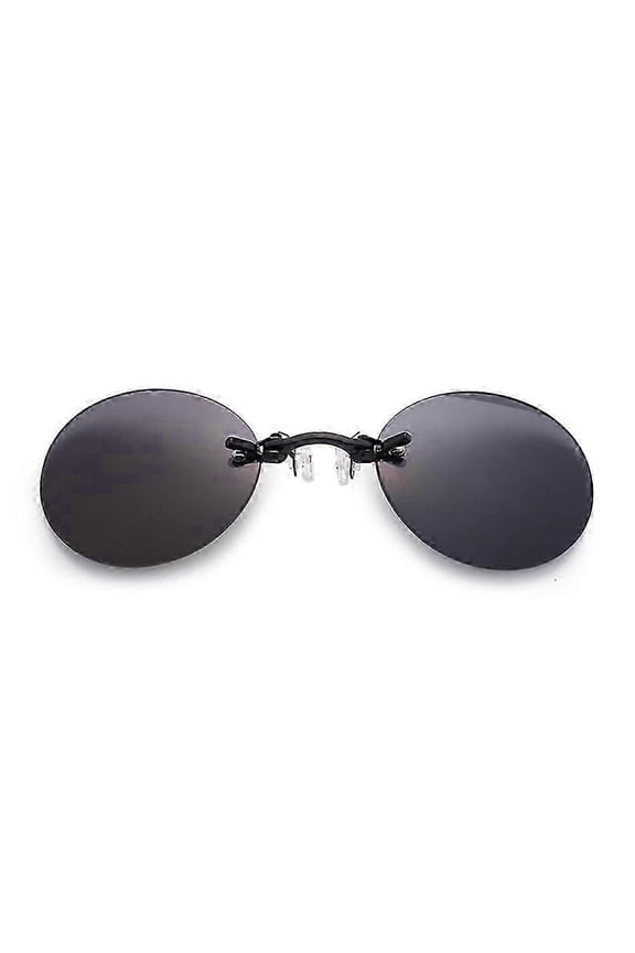 Matrix Morpheus Retro Round Clip On Nose Rimless Sunglasses with UV400 Protection, Black and Gray Lens