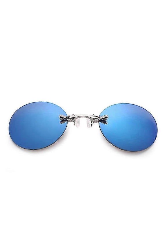 Matrix Morpheus Retro Round Rimless Clip On Nose Sunglasses with Ice Blue Lens UV400 Protection